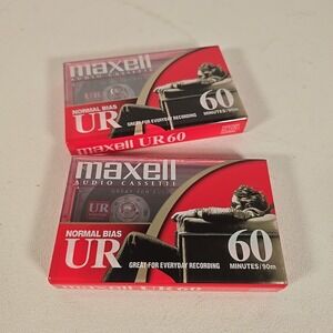 2 Maxell UR-60‎ Normal-Bias Blank Recordable Cassette Tapes - New & Sealed